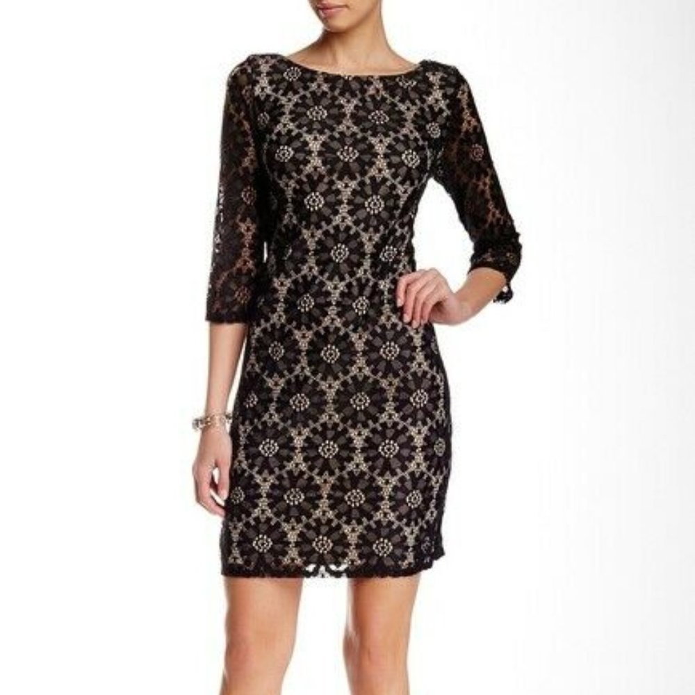 NEW ELIZA J BLACK LACE DRESS 3/4 sleeve